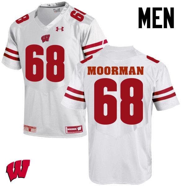 Men Wisconsin Badgers #68 David Moorman College Football Jerseys-White